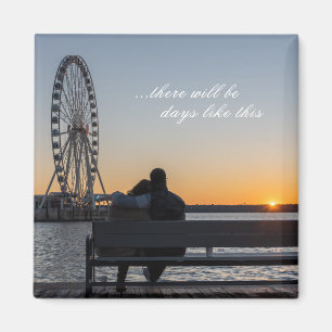 Couple Together Watch Sunset on Bench Magnet