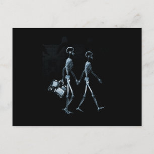 Couple Travelling X-Ray Vision Skeletons - Blue Postcard