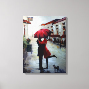 Couple vintage avec parapluie et canevas de chien