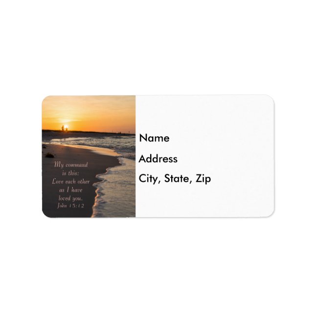 Couple Walking Beach At Sunrise John 15:12 Label (Front)