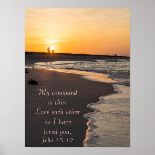 Couple Walking Beach At Sunrise John 15 12 Poster