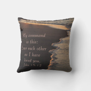Couple Walking Beach At Sunrise John 15 12 Throw Pillow