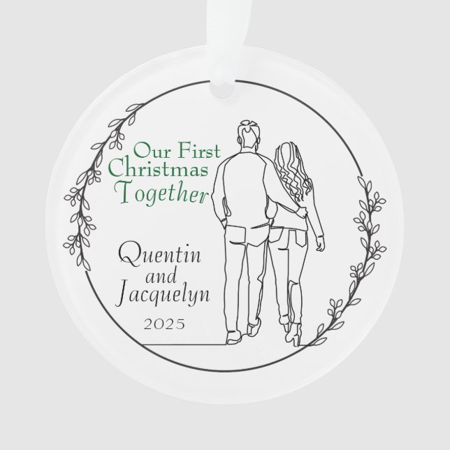 Couple Walking First Christmas Acrylic Ornament (Front)