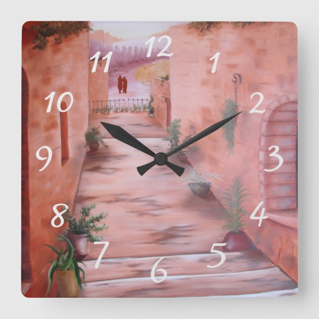 Couple Walking Square Wall Clock (Front)