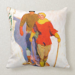 Couple Wearing Snowshoes by McClelland Barclay Throw Pillow