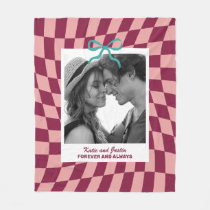 Couple Wedding Anniversary Custom Photo Check Fleece Blanket