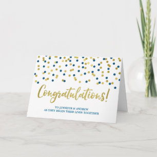 Couple Wedding Congratulations Gold Blue Card