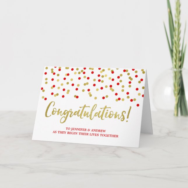 Couple Wedding Congratulations Gold Red Card (Front)