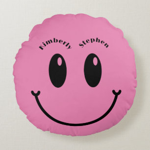 Couple Wedding Gift Unique Funny Happy Smile Round Pillow