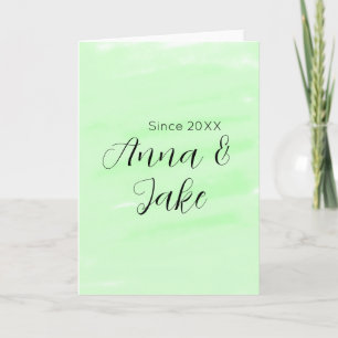 Couple wedding name date green watercolor pastel l card