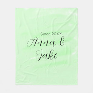 Couple wedding name date green watercolor pastel l fleece blanket