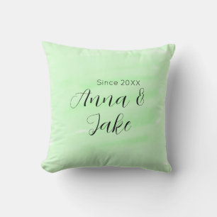 Couple wedding name date green watercolor pastel l throw pillow