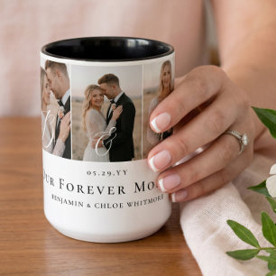 Couple Wedding Photo Collate Keepsake Monogram  Two-Tone Coffee Mug