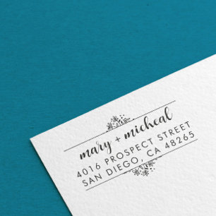Couple Wedding Return Address Elegant Minimalist Rubber Stamp