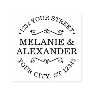Couple Wedding Round Name Return Address Monogram Self-inking Stamp