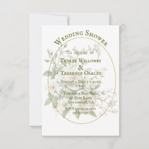 Couple Wedding Shower White Roses Gold Color Oval Invitation