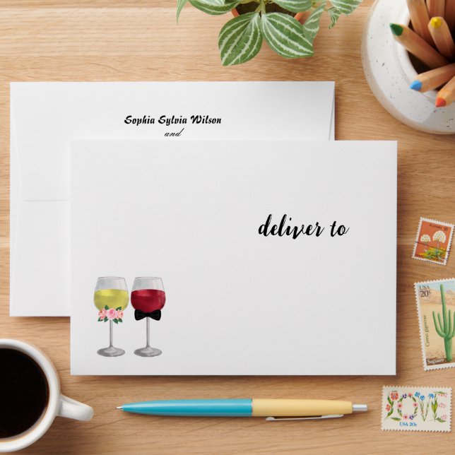 Couple Wine Wedding Vintage Boho Envelope (Desk)