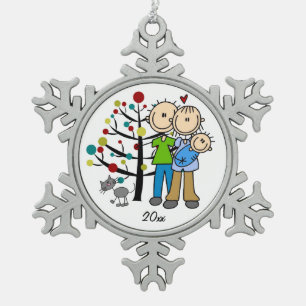 Couple With Baby Boy and Cat Snowflake Ornament