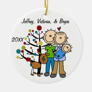 Couple With Baby Boy and Dog Custom Ornament