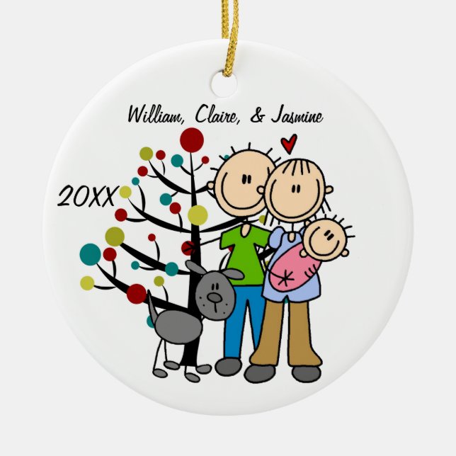 Couple With Baby Girl and Dog Custom Ornament (Front)
