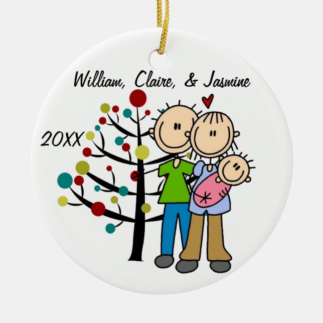 Couple With Baby Girl Custom Holiday Ornament (Front)