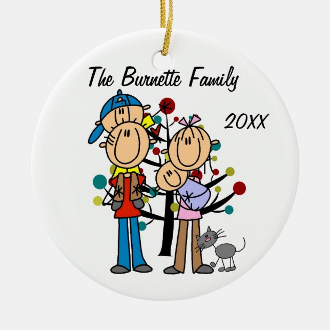 Couple With Boy, Baby Boy, Cat Custom Ornament (Front)