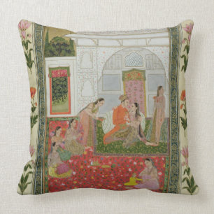 Couple with female attendants and musicians throw pillow