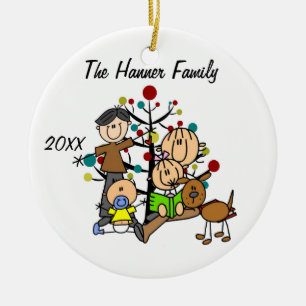 Couple With Girl, Baby Boy, Dog Holiday Ornament
