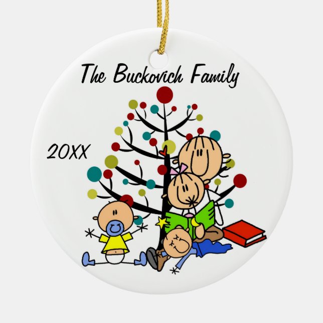Couple With Girl, Two Boys Custom Holiday Ornament (Front)