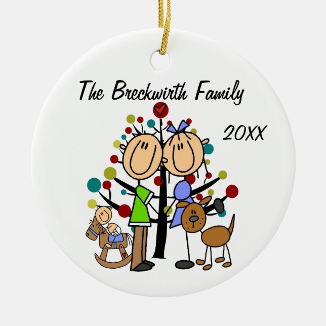 Couple With Toddler Boy and Brown Dog Ornament (Front)