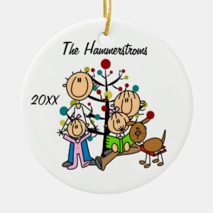 Couple With Two Girls, Dog Custom Holiday Ornament