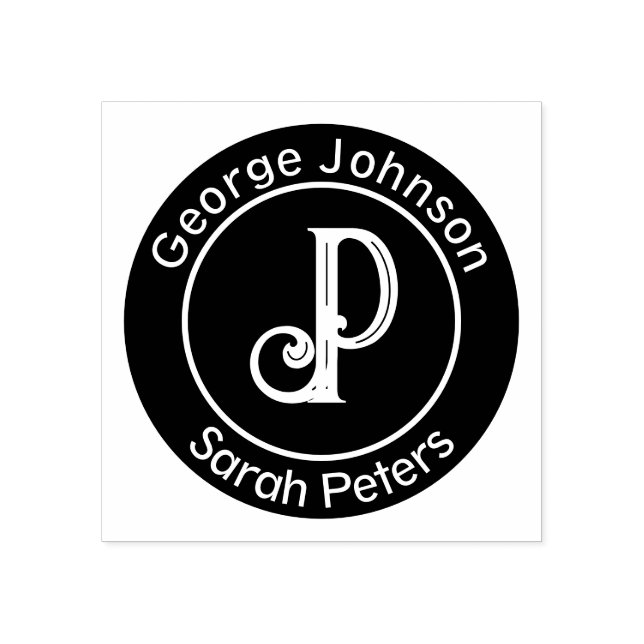 Couple With Two Last Names Monogram Rubber Stamp (Imprint)