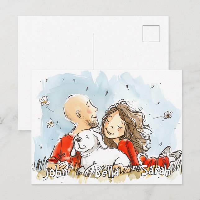 Couple with White Puppy Postcard (Front/Back)