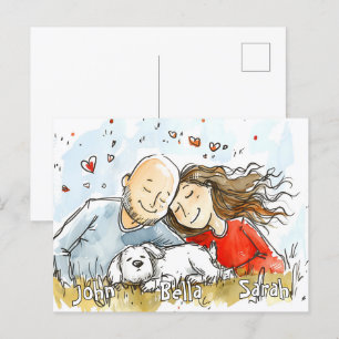 Couple with White Puppy Postcard