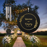 Couple Wreath Names | Wedding Date Photo Keepsake Wind Chime<br><div class="desc">Simple and elegant faux gold leaf and vine wreath design with couple's names and wedding date on front with photo on back.</div>