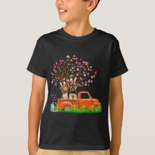 Couple Yorkie Dog Red Truck Bunny Ear Egg Tree Eas T-Shirt