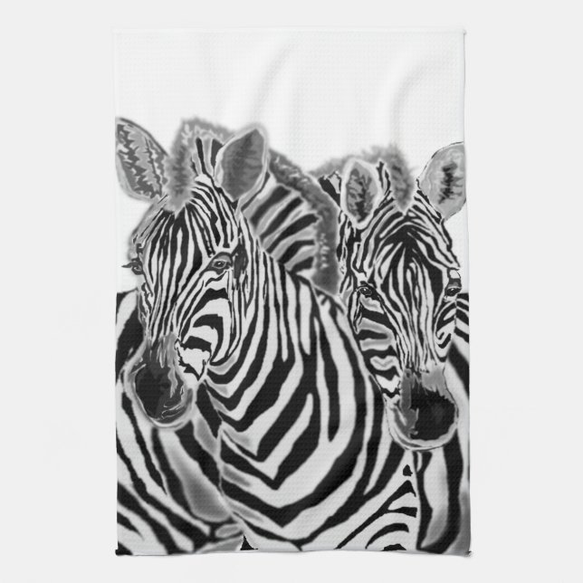 Couple Zebra Kitchen Towel Family Zebras (Vertical)