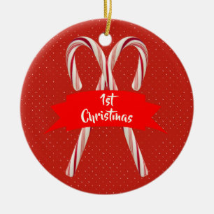 Couples 1st Christmas Candy Canes Names Ceramic Ornament