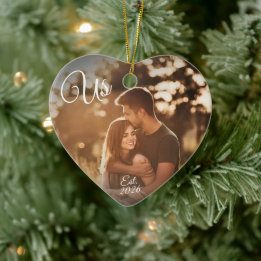 Couples 1st Christmas Us Established Date Photo Ceramic Ornament