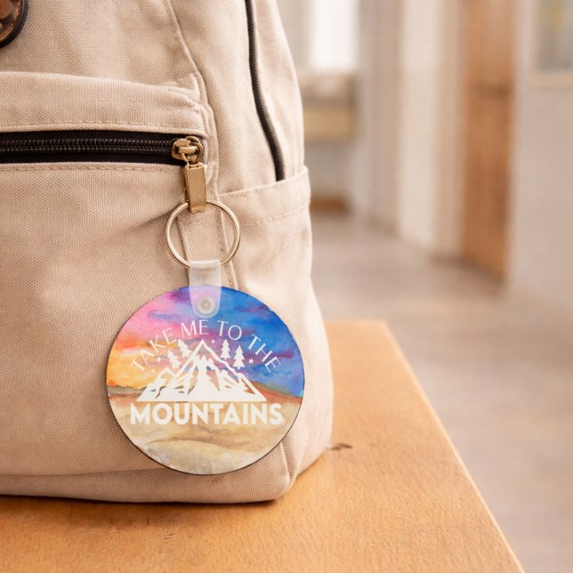 Couples Anniversary Watercolor Mountain Custom Keychain (Creator Uploaded)