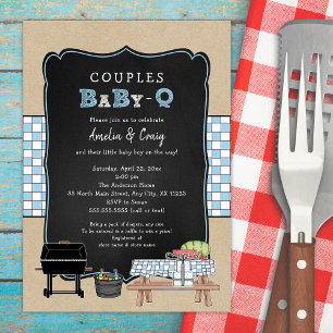 Couples Baby Q, boy BBQ baby shower Invitation