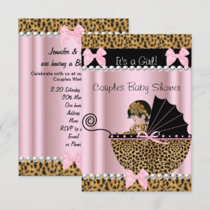 Couples Baby Shower Cute Girl Pink Leopard Invitation