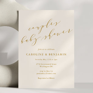 Couples Baby Shower Elegant Gold Calligraphy Invitation
