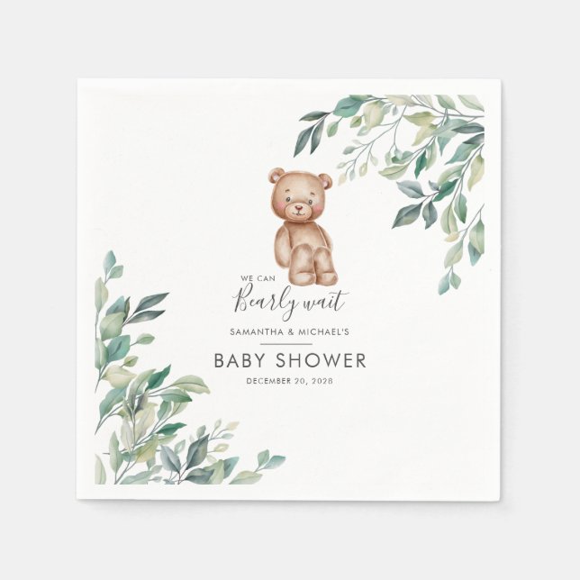 Couples Baby Shower Eucalyptus Greenery Script Napkin (Front)