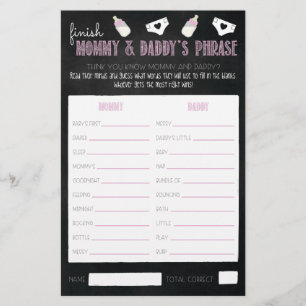 Couples Baby Shower Game Cards
