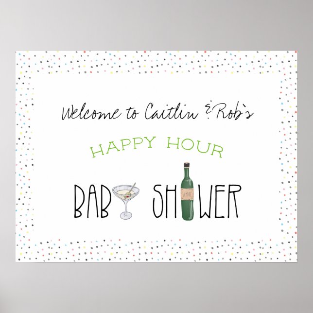 Couples Baby Shower | Happy Hour Welcome Poster (Front)
