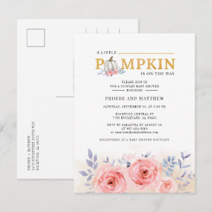 Couples Baby Shower Little Pumpkin Pink Floral Invitation Postcard