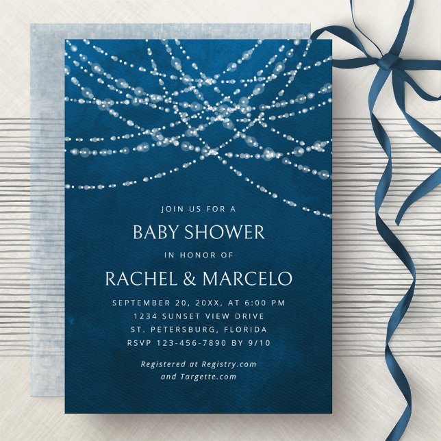 Couples Baby Shower String Lights Blue Invitation (Creator Uploaded)