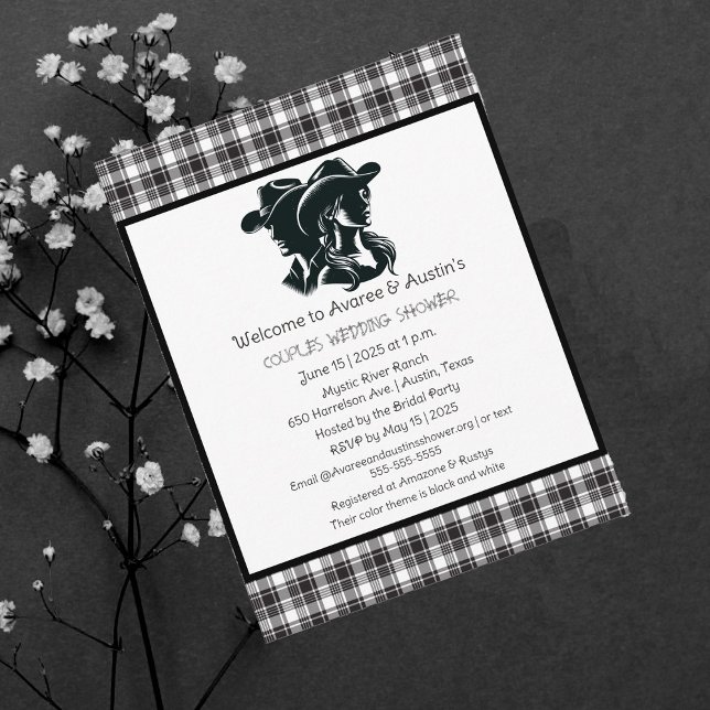 Couples Black and White Western Theme Shower Postcard (Creator Uploaded)