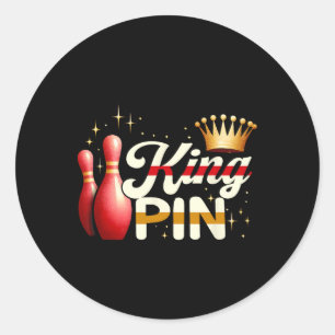 Couples Bowler League Bowling King Pin Wearing Cro Classic Round Sticker